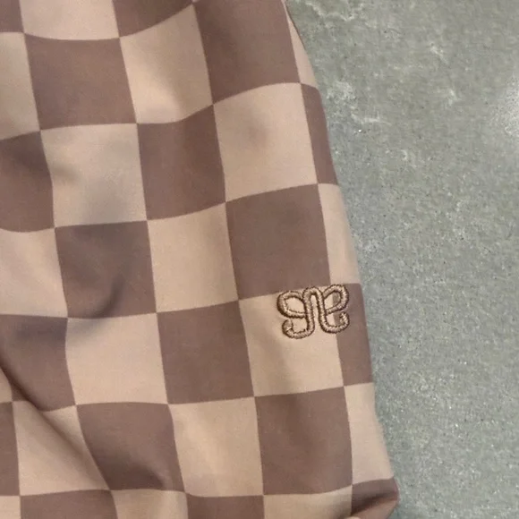 Wide Leg Checkerboard Pants in Mauve & Cream - Picture 3 of 7